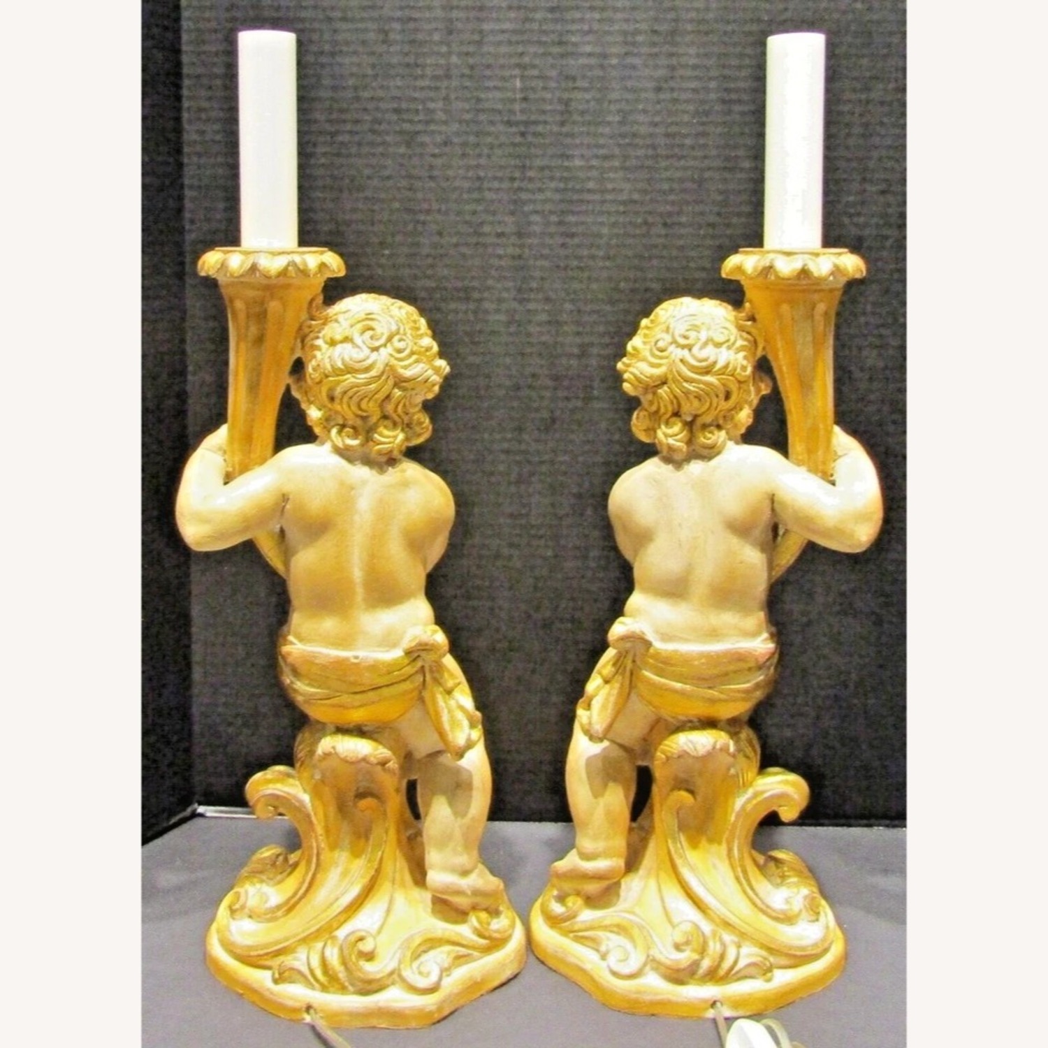 Pair Italian Hand Carved Putti Lamps - image-6