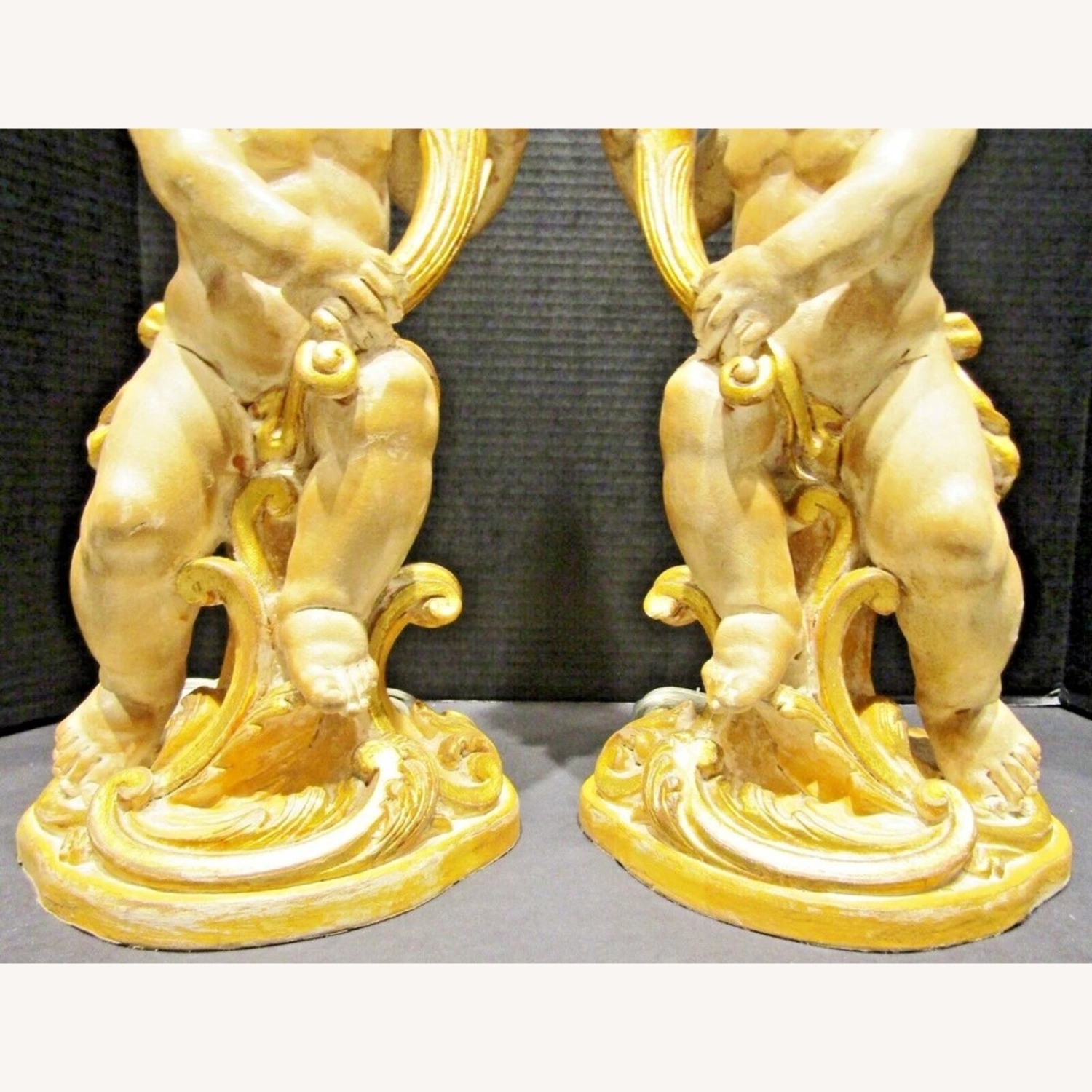 Pair Italian Hand Carved Putti Lamps - image-4