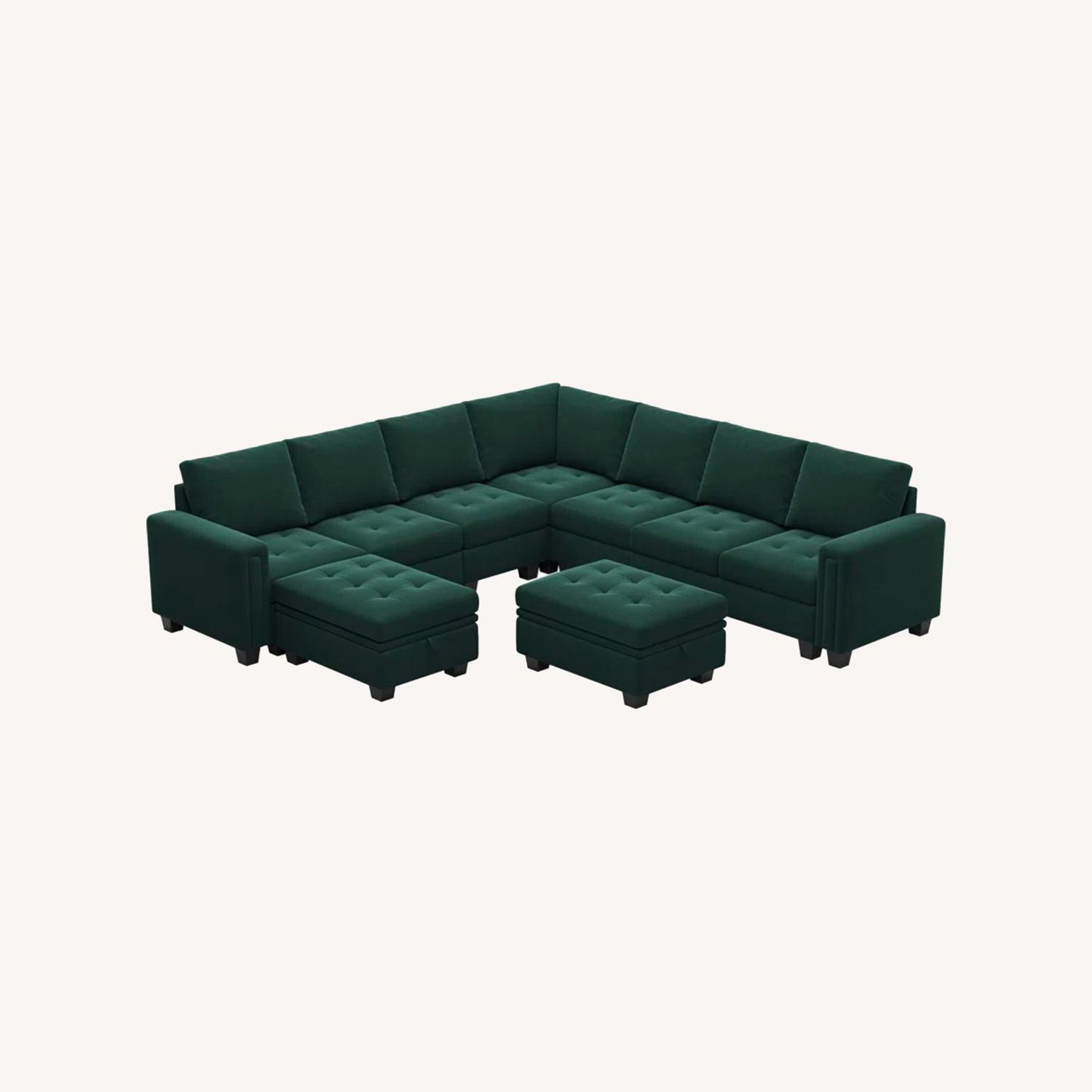 Shavera Large Green Velvet Sectional Sofa - image-0