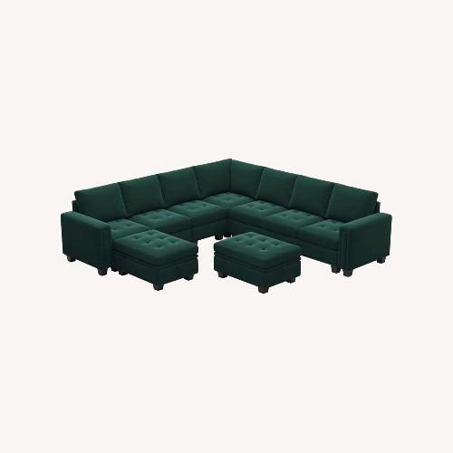 Used Shavera Large Green Velvet Sectional Sofa  for sale on AptDeco