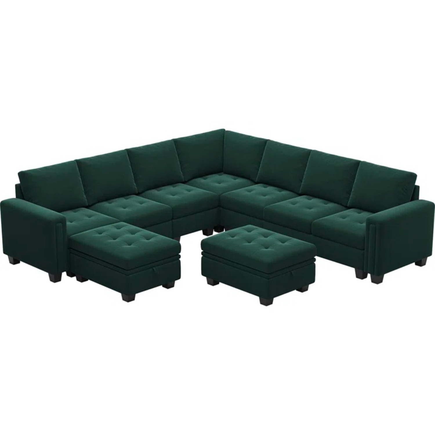 Shavera Large Green Velvet Sectional Sofa - image-5