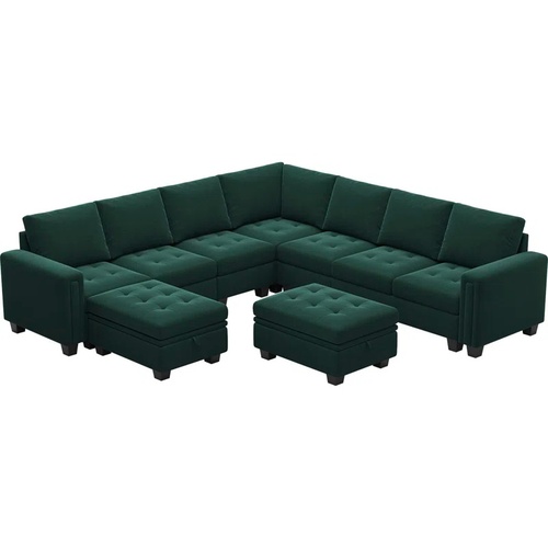 Used Shavera Large Green Velvet Sectional Sofa  for sale on AptDeco
