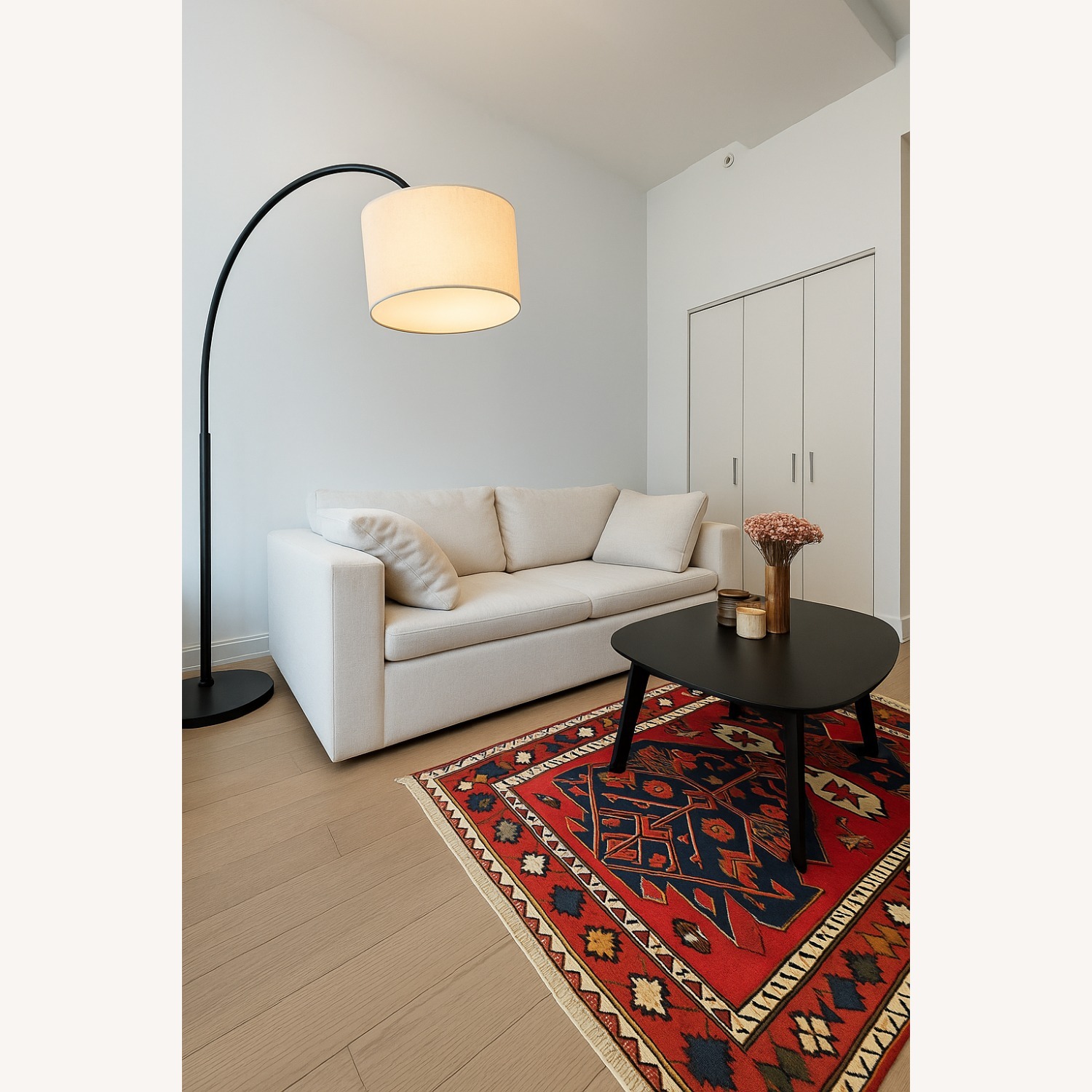 Overarching Floor Lamp, Antique Bronze Natural Linen (79") - image-3