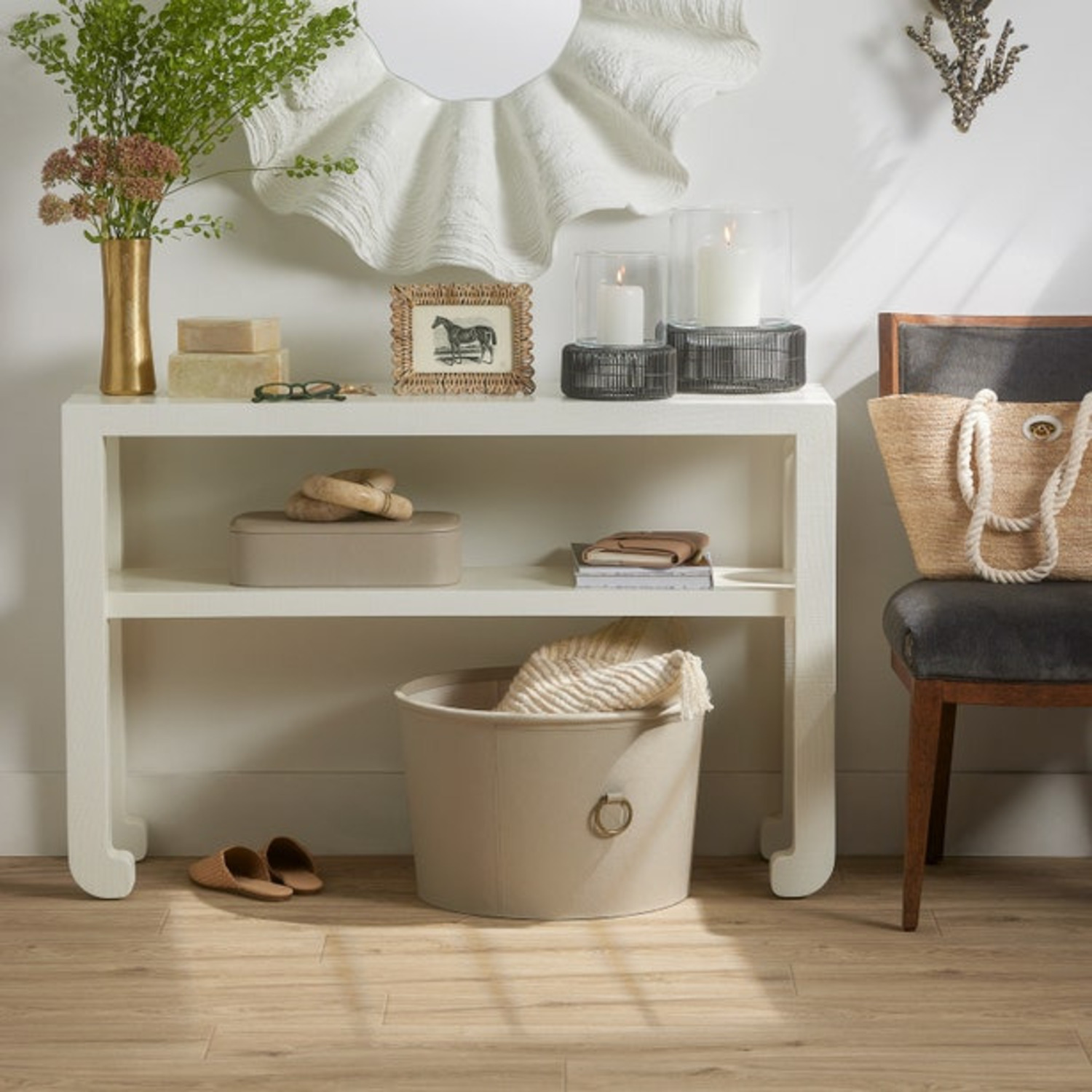 Pigeon and Poodle Light Gray Leather Basket - image-4