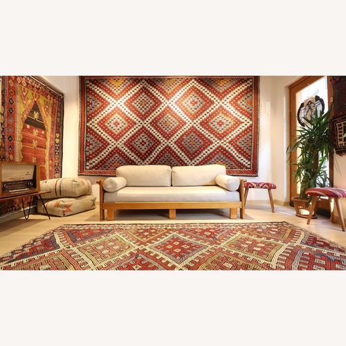 Used Midcentury Handwoven Rug Manisa Rustic Cecim Kilim for sale on AptDeco