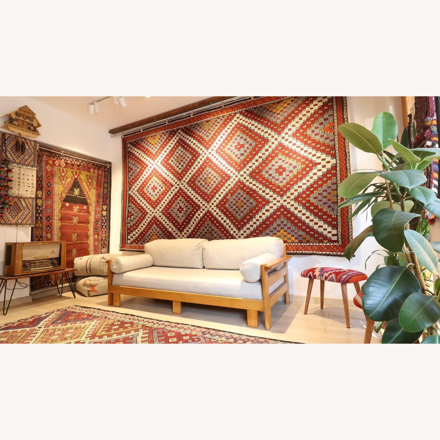 Midcentury Handwoven Rug Manisa Rustic Cecim Kilim - image-2