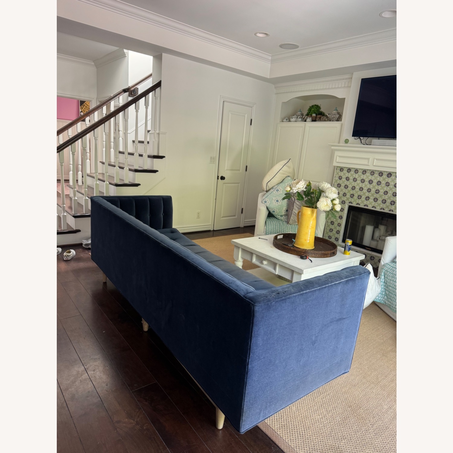 Anthropologie Linen Marryn Velvet Couch - image-3