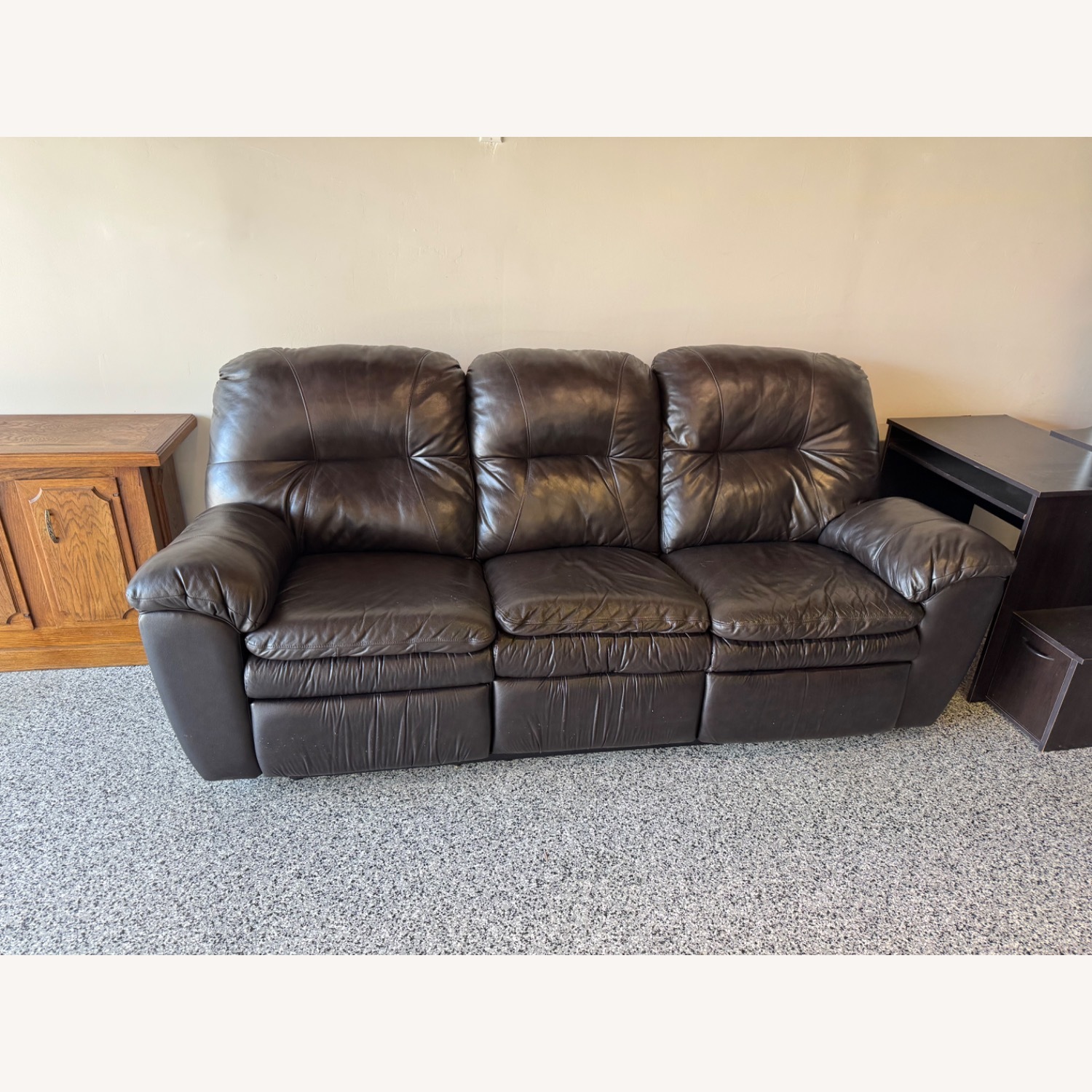 Dark Brown Faux Leather 3-Person Reclining Couch - image-1