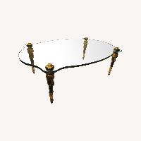 Italian Hand Carved Wood Glass Top Cocktail Table