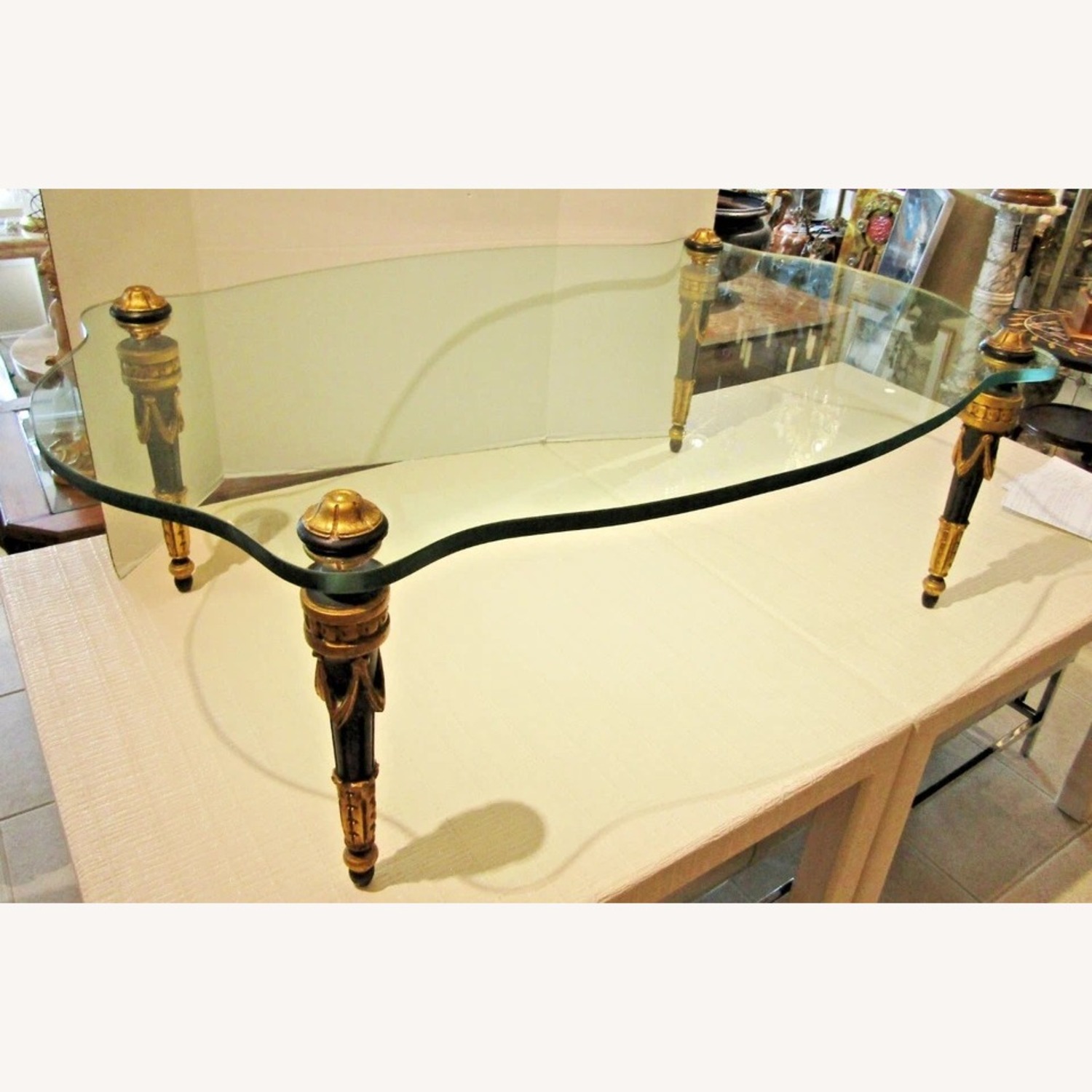 Italian Hand Carved Wood Glass Top Cocktail Table - image-2