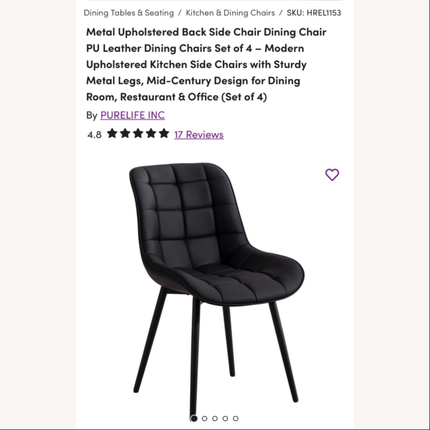 Wayfair Black Back Side Chair Dining Chair - image-3