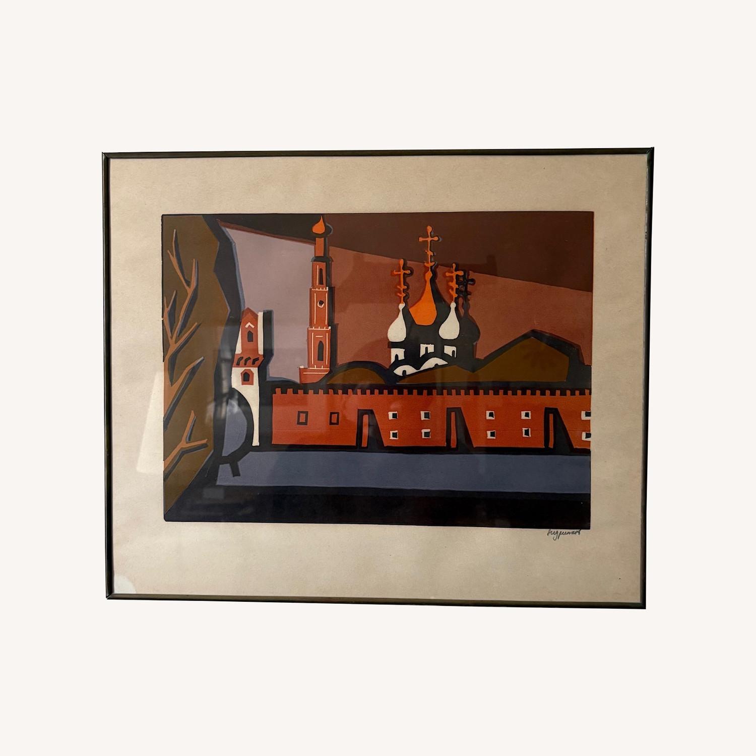 Vintage Russian Church Signed Print Framed - image-0