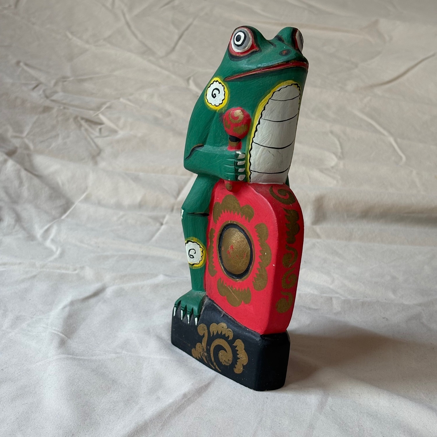 Vintage Hand Carved Indonesian Frog Wood Sculpture - image-1