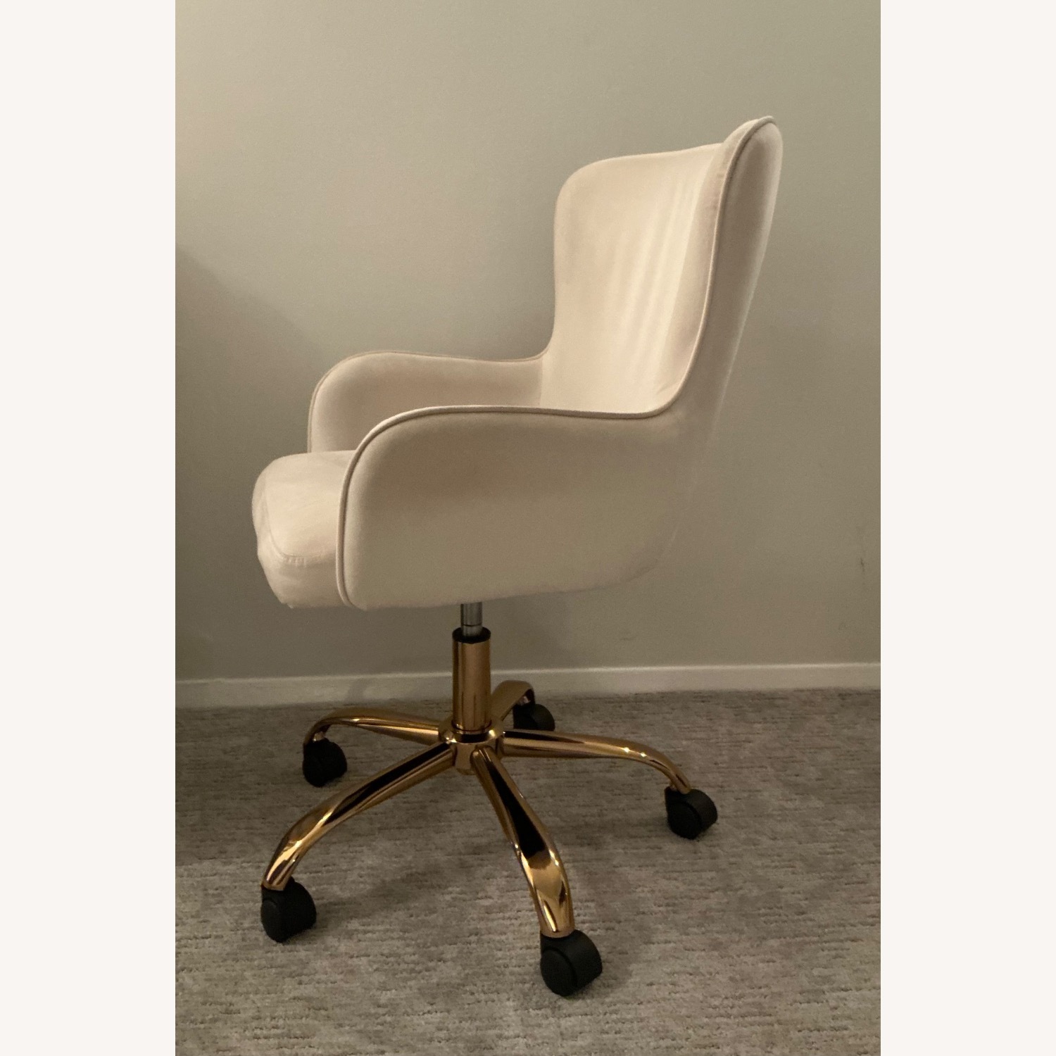 White and Gold Velvet Swivel Chair - image-3
