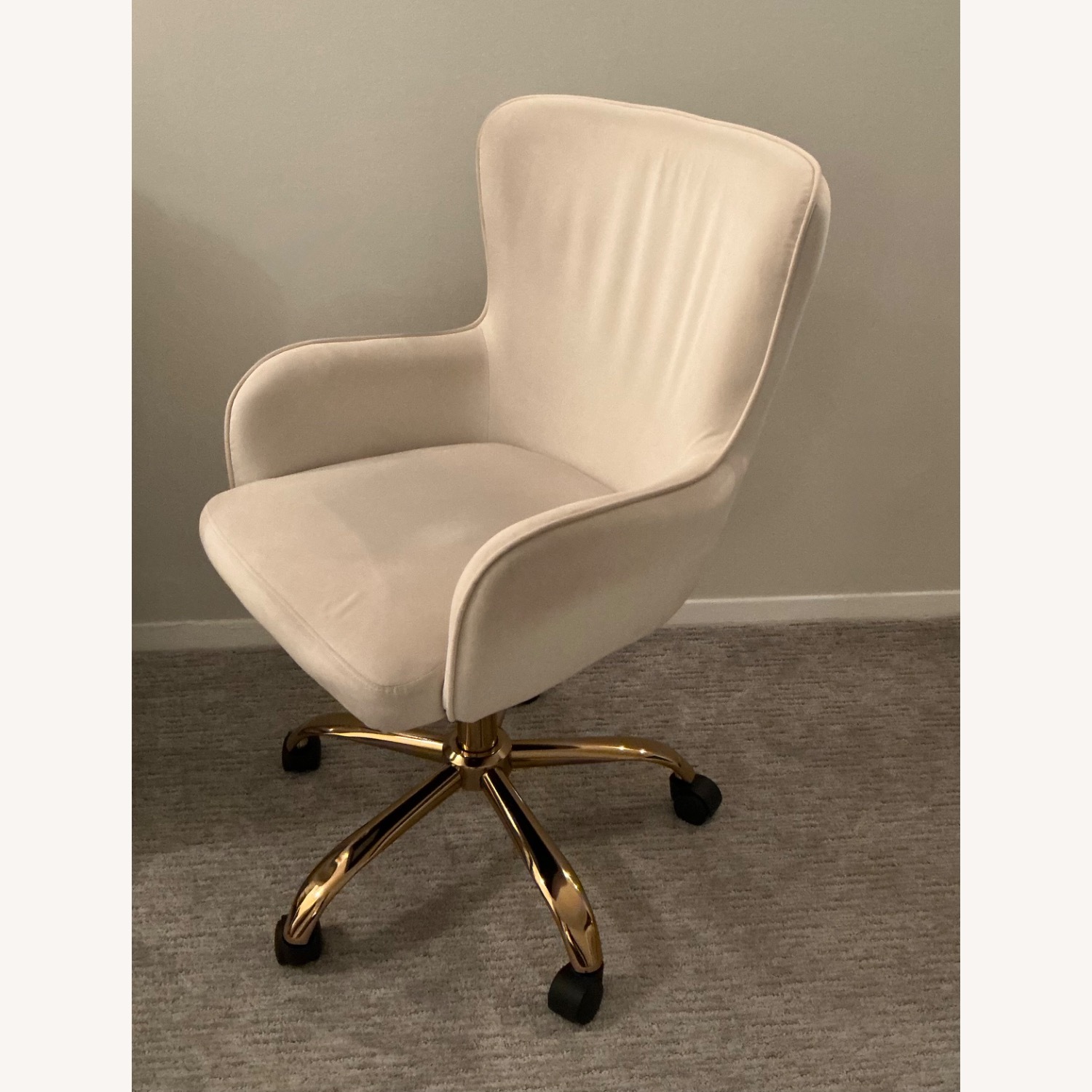 White and Gold Velvet Swivel Chair - image-1