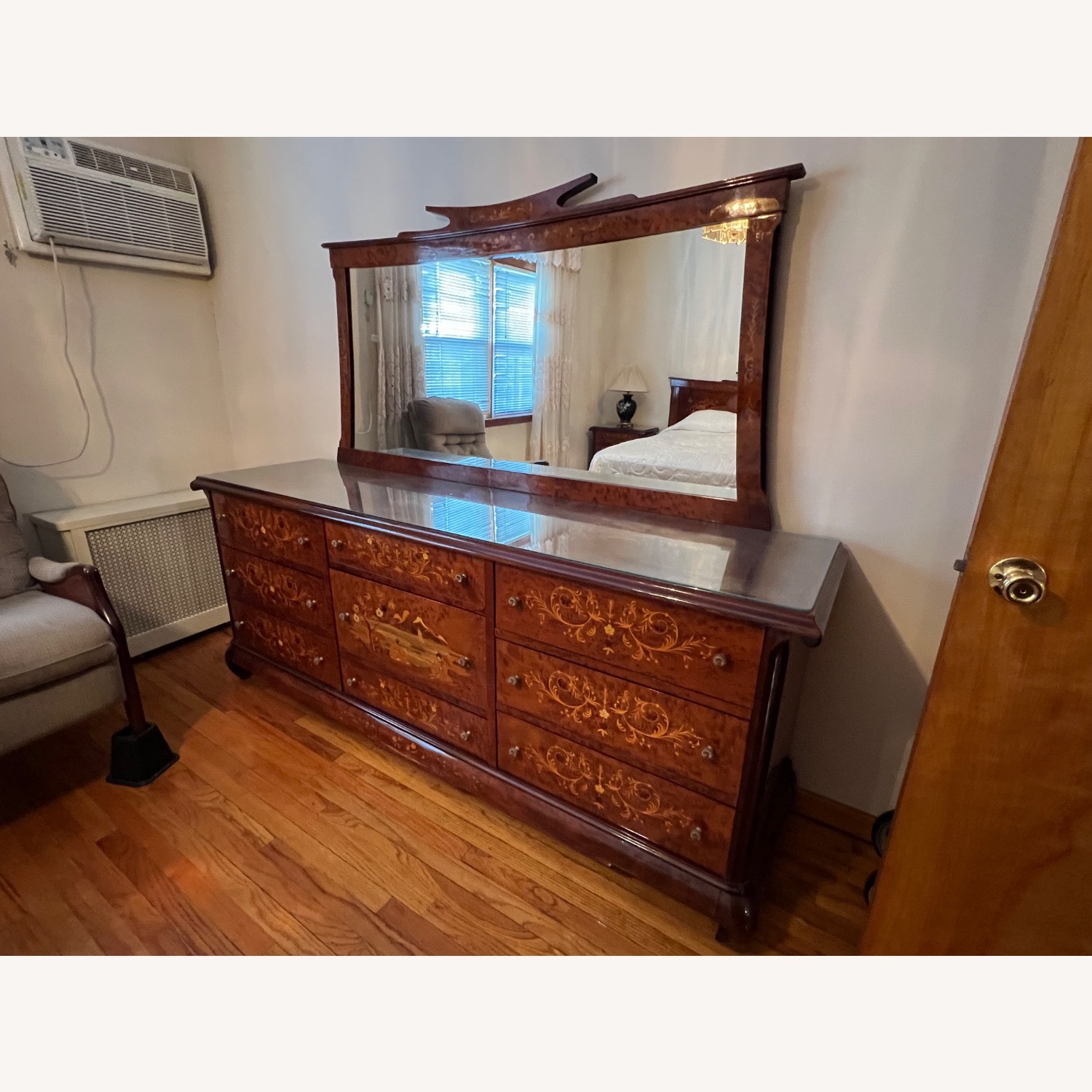 Inlaid Wood Dresser and Mirror - image-2
