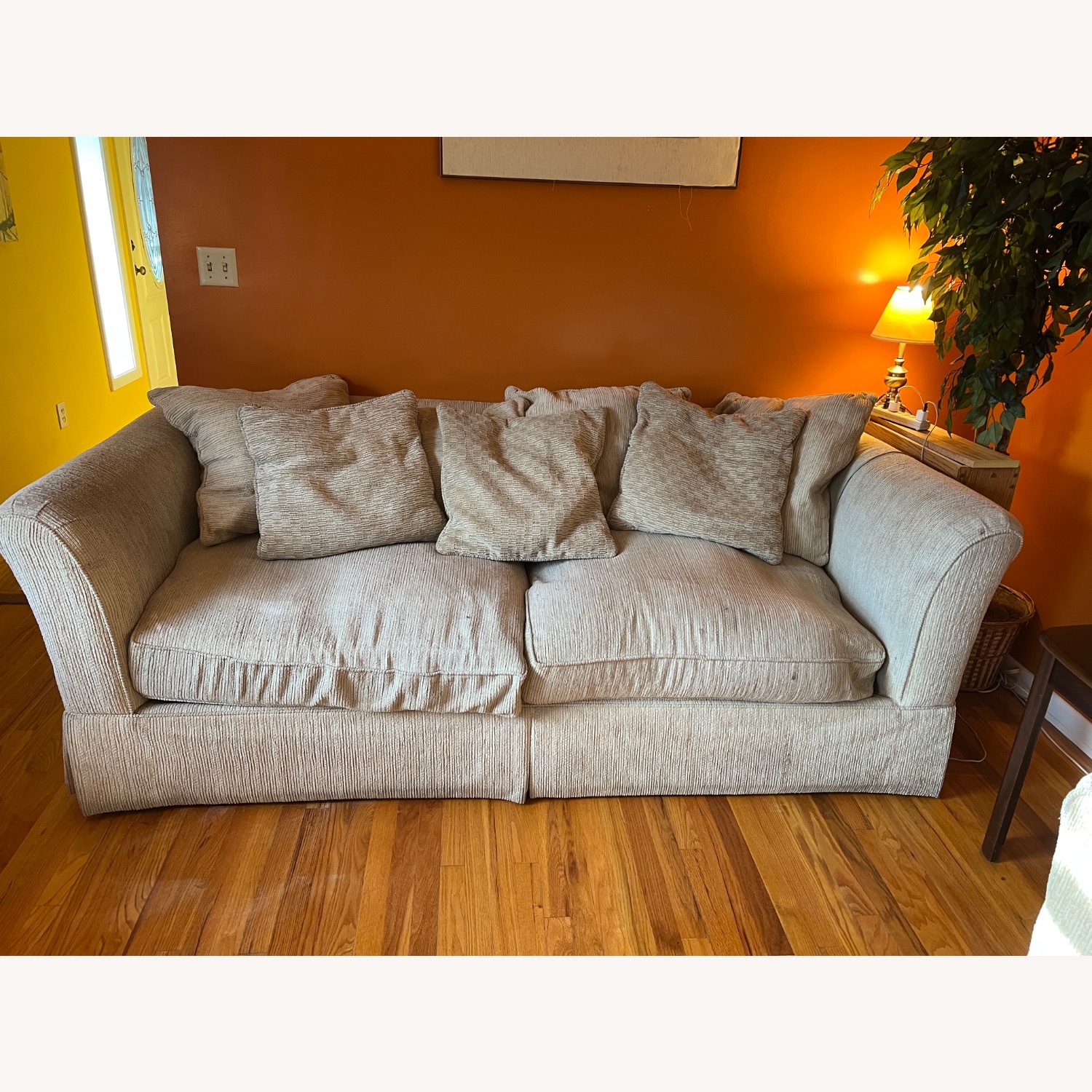 Wide Cream Corduroy Sofa - image-3