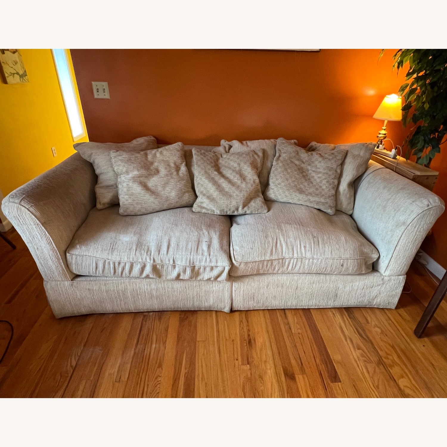 Wide Cream Corduroy Sofa - image-1