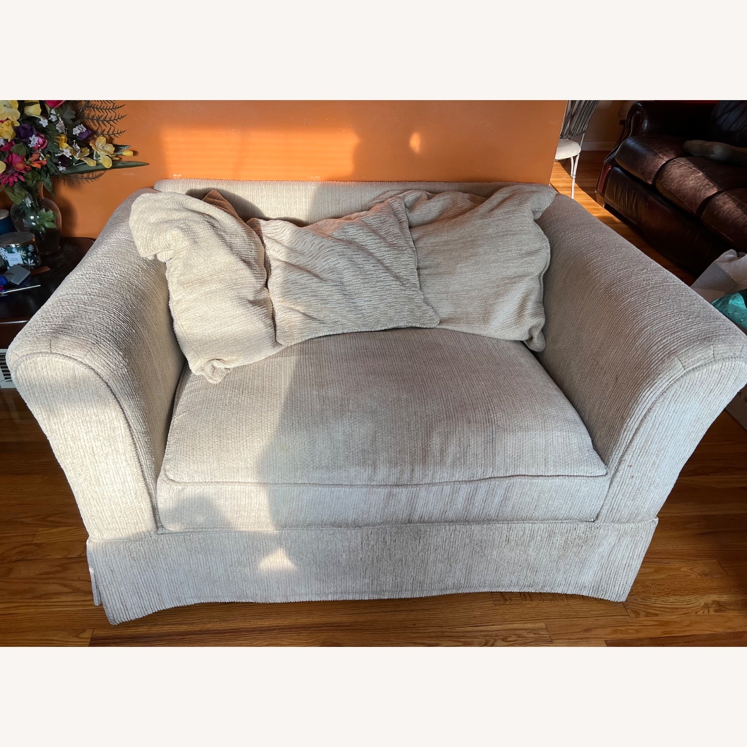 Wide Cream Corduroy Loveseat - image-1