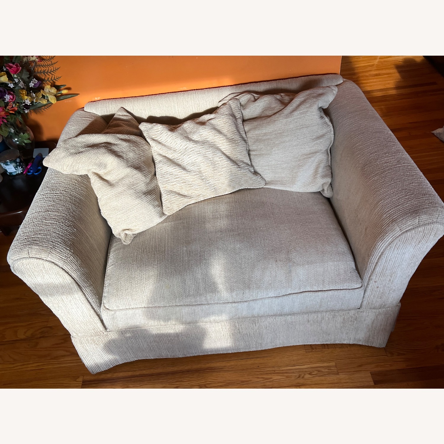 Wide Cream Corduroy Loveseat - image-2