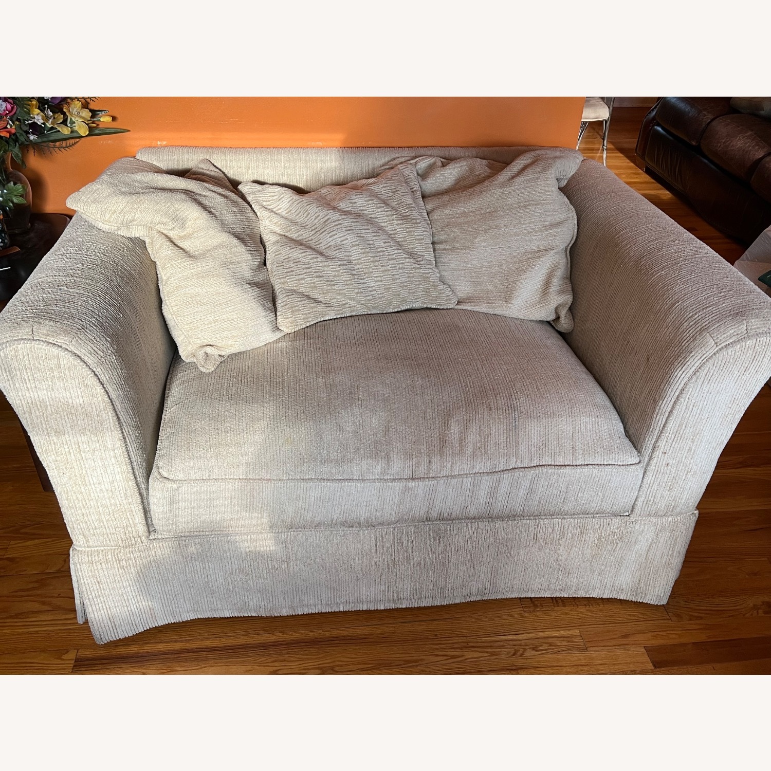 Wide Cream Corduroy Loveseat - image-3