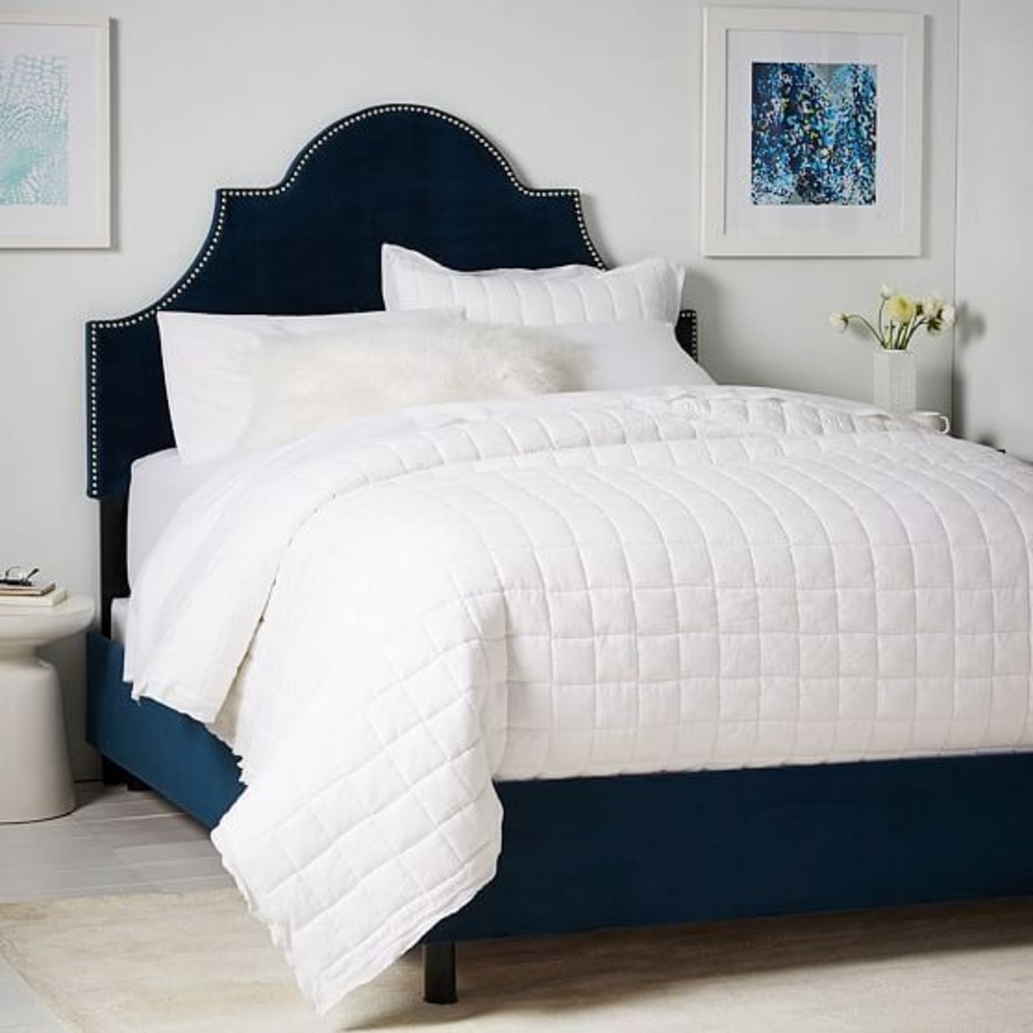 Polly Bed, Queen, Velvet Lagoon, Silver Nailhead - image-1