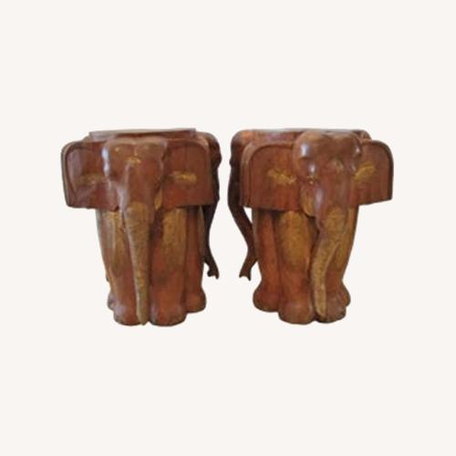 Used Vintage Pair Carved Wood Elephant Stools for sale on AptDeco