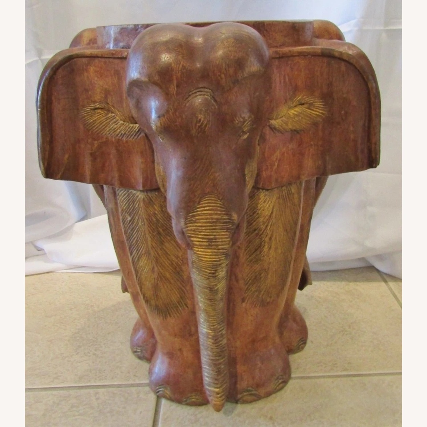 Vintage Pair Carved Wood Elephant Stools - image-8