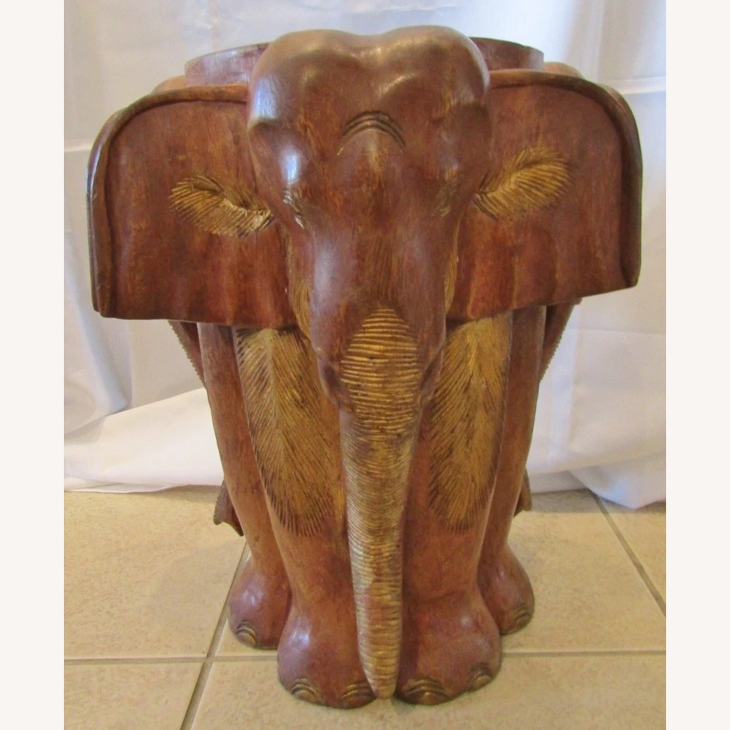 Vintage Pair Carved Wood Elephant Stools - image-5