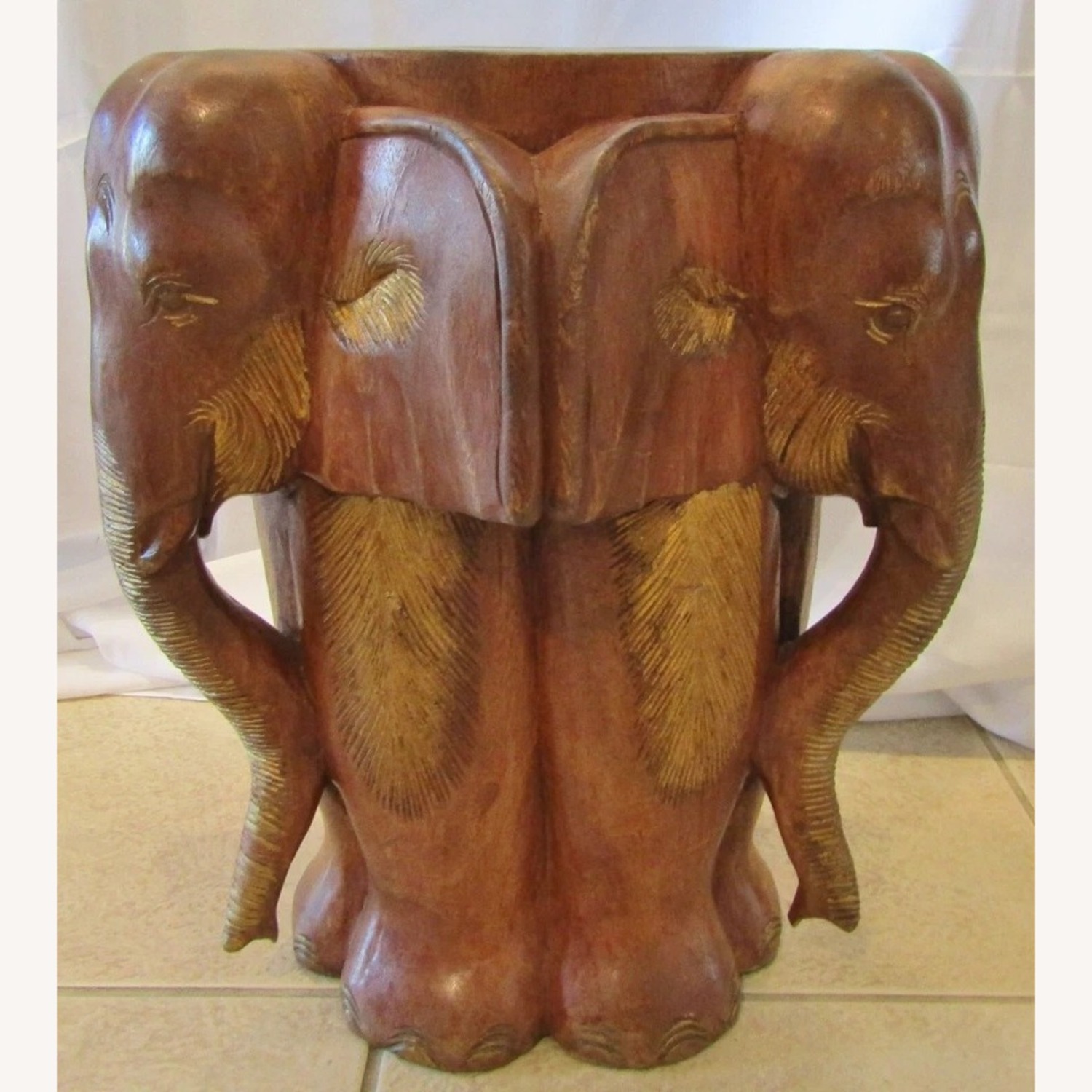 Vintage Pair Carved Wood Elephant Stools - image-4