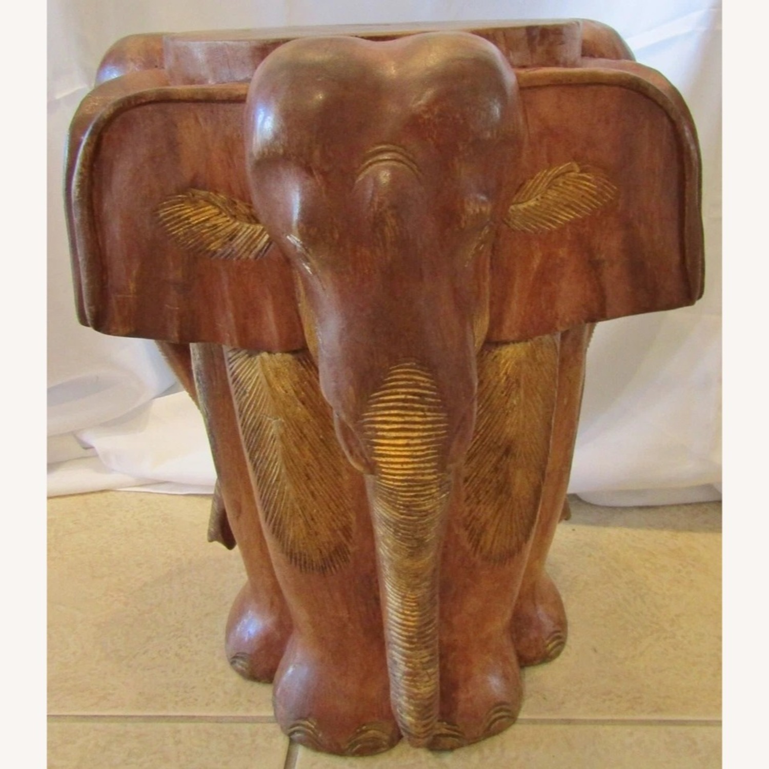 Vintage Pair Carved Wood Elephant Stools - image-6