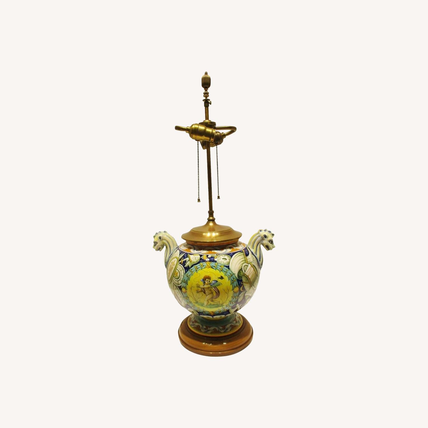 Antique Italian Majolica Cantagalli Vase Lamp - image-0