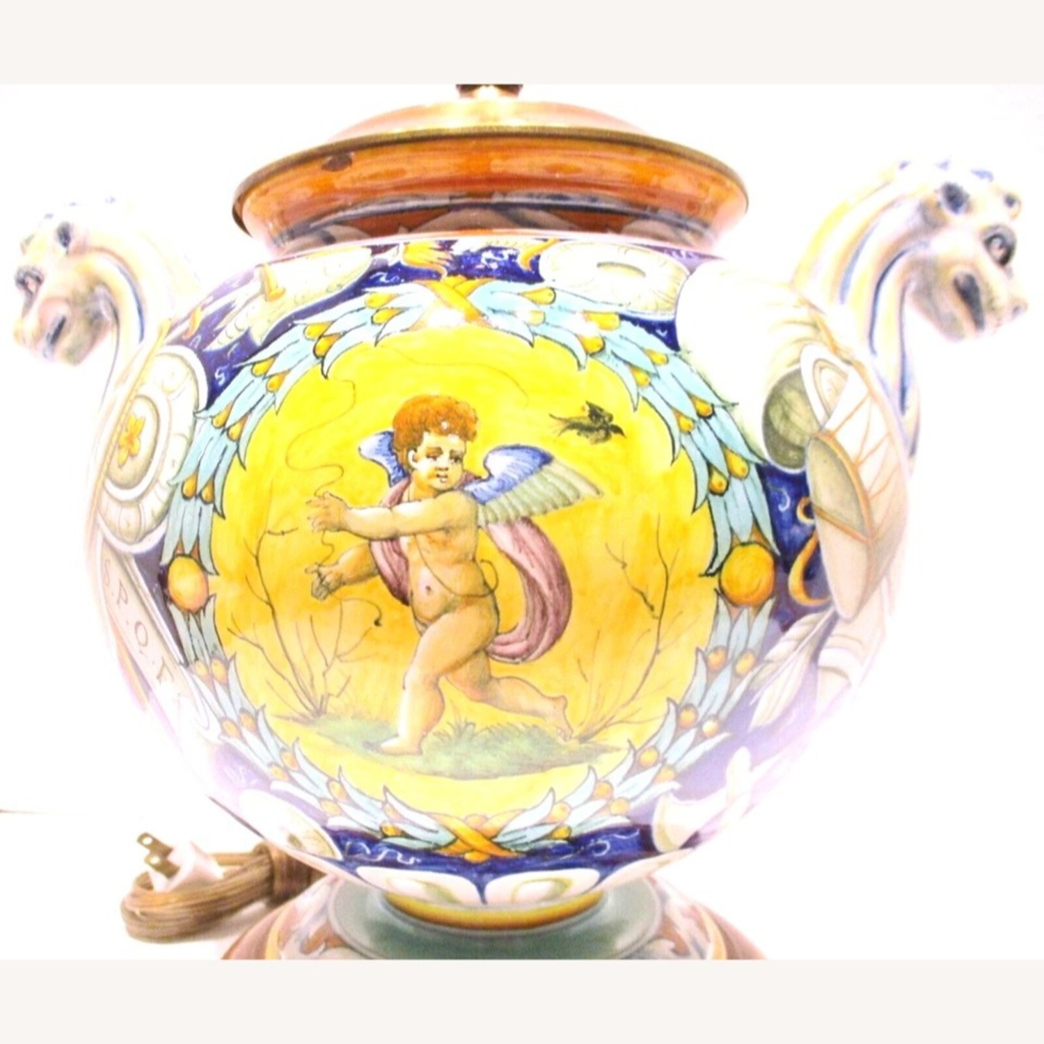 Antique Italian Majolica Cantagalli Vase Lamp - image-7