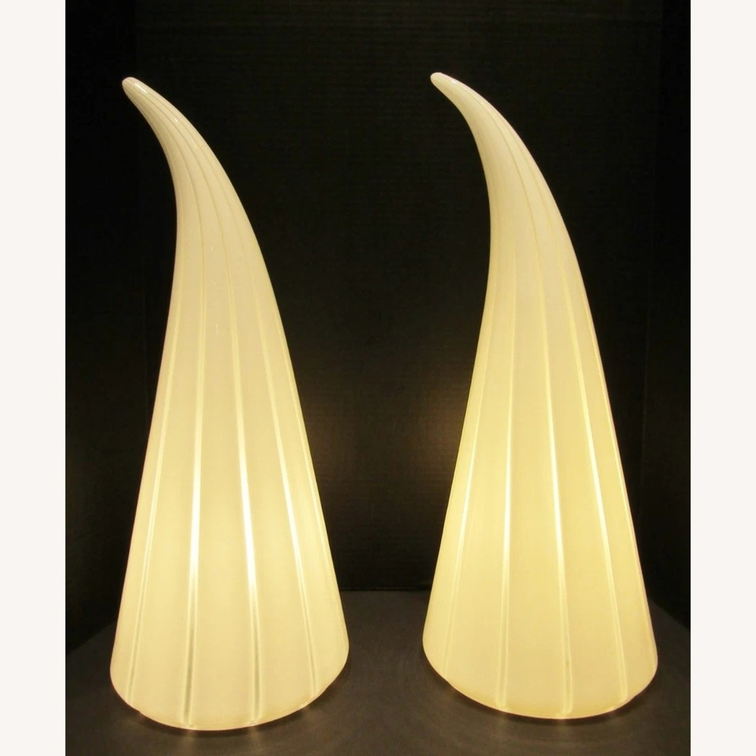Pair Murano White and Striped Horn Table Lamps - image-2