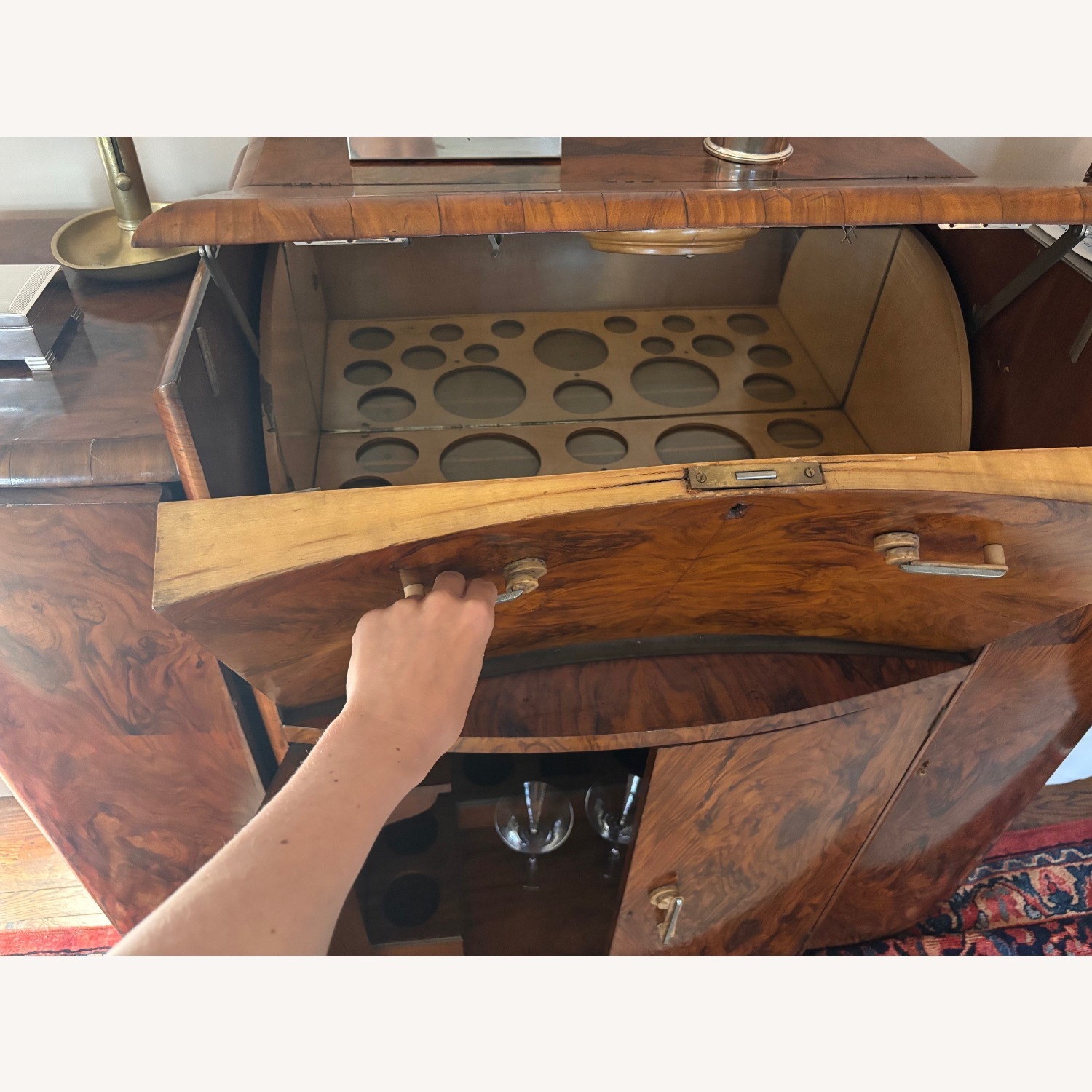 Art Deco Burlwood Veneer Bar, Circa 1930s - image-9