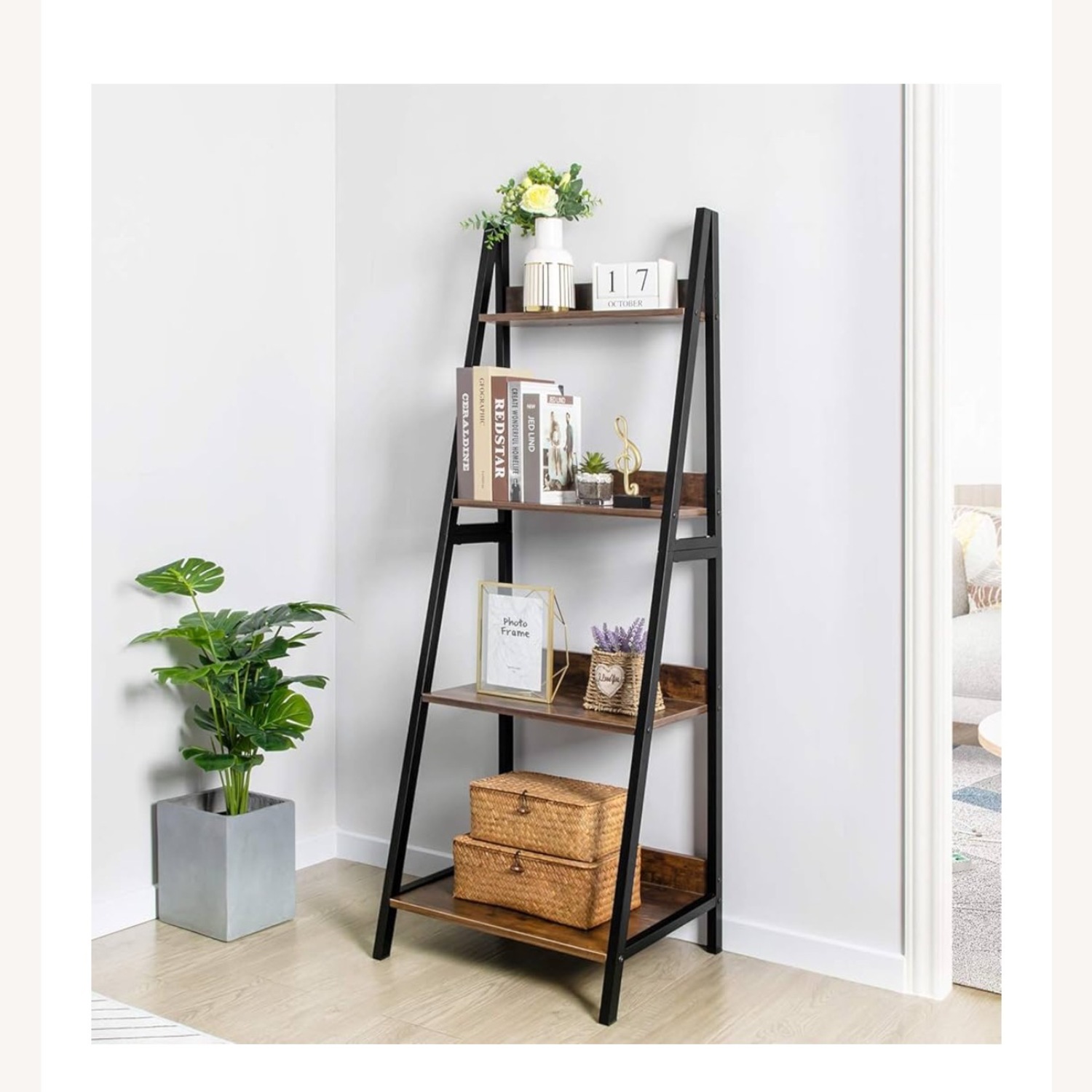 GreenForest Ladder Shelf 4 Tier Bookcase - image-4
