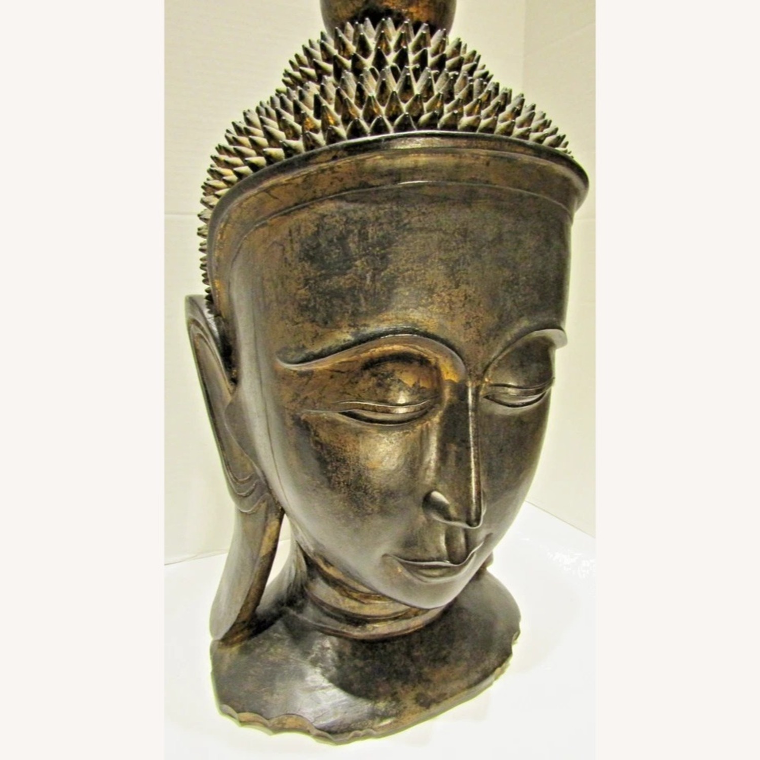 Hand Carved Solid Lacquered Wood Buddha Head - image-2