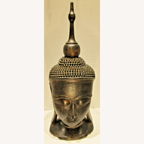 Used Hand Carved Solid Lacquered Wood Buddha Head for sale on AptDeco