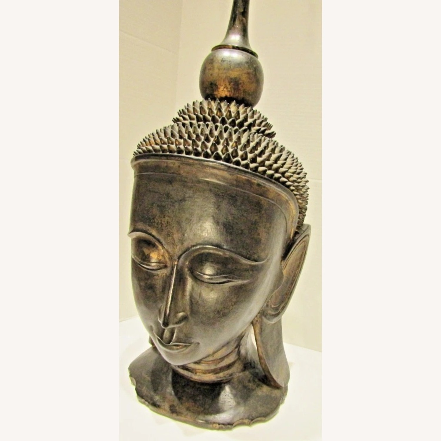 Hand Carved Solid Lacquered Wood Buddha Head - image-3