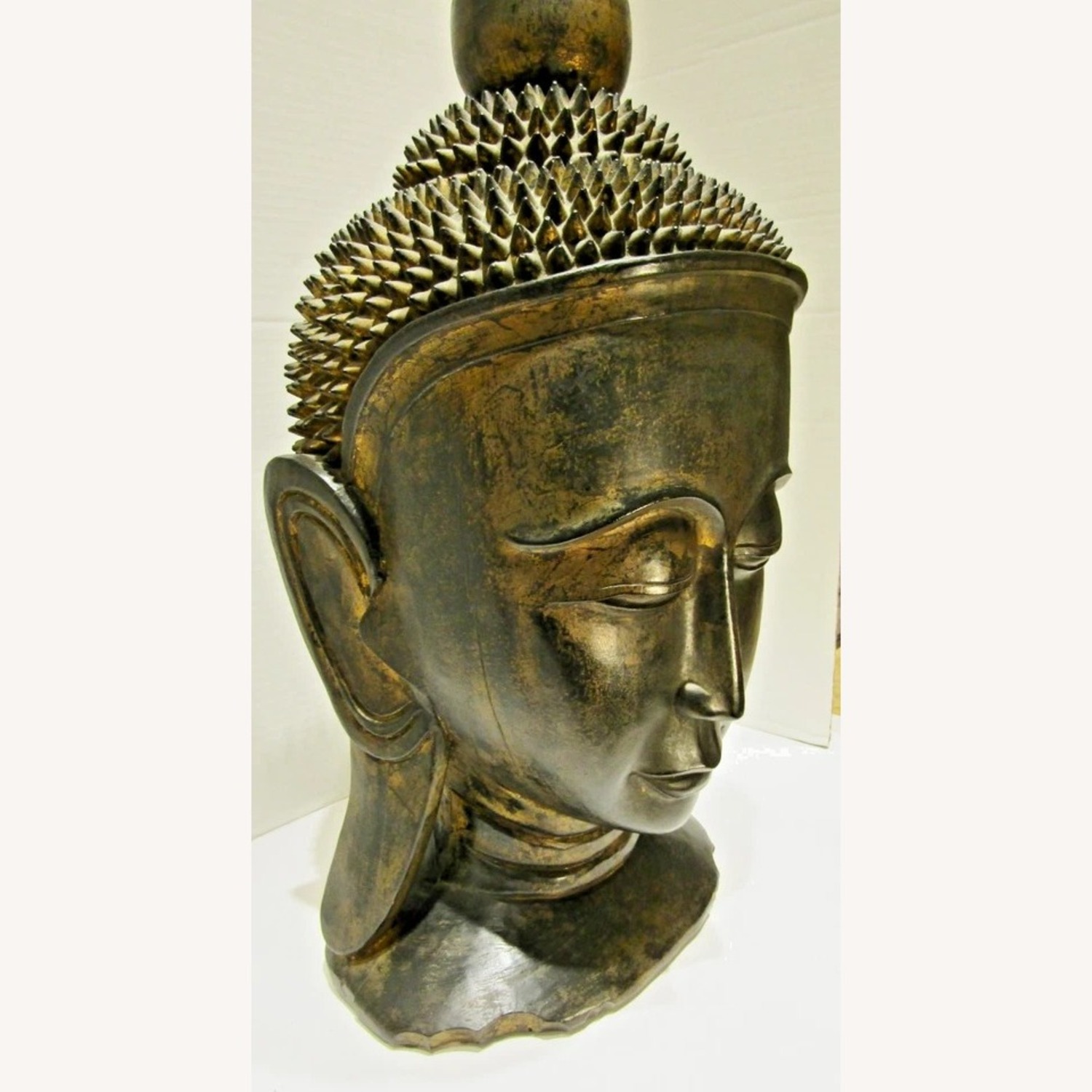 Hand Carved Solid Lacquered Wood Buddha Head - image-4