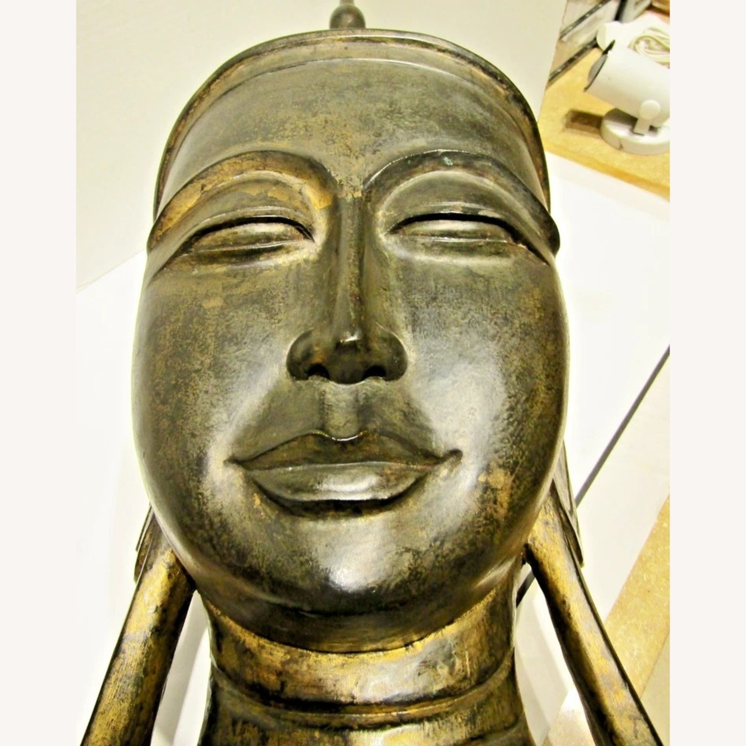 Hand Carved Solid Lacquered Wood Buddha Head - image-13