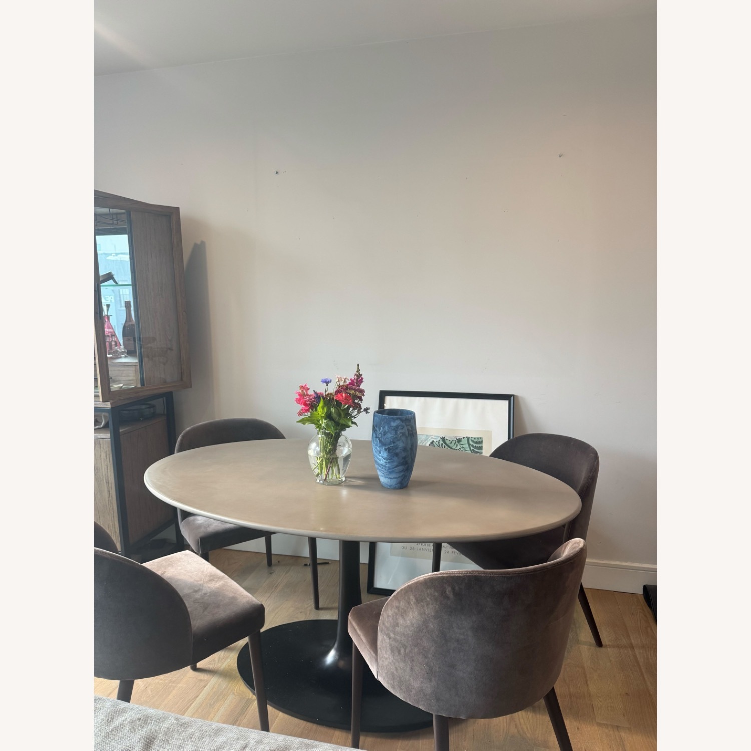 Crate & Barrel Nero 48" Round Concrete Dining Table with Matte Black Base - image-2