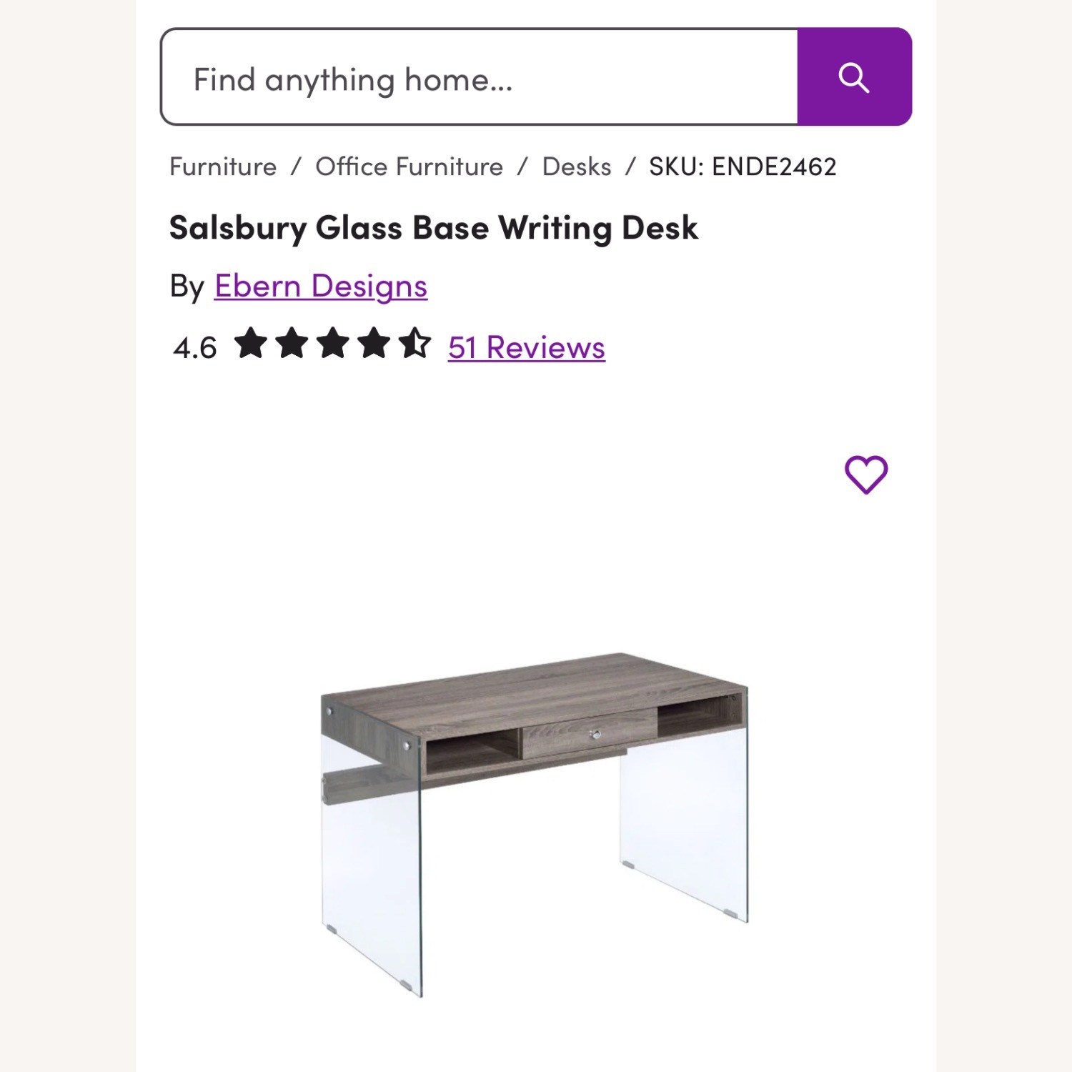 Glass Base Writing Desk - image-1
