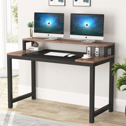 Used Rustic Wood Iron Computer Desk with Shelf for sale on AptDeco