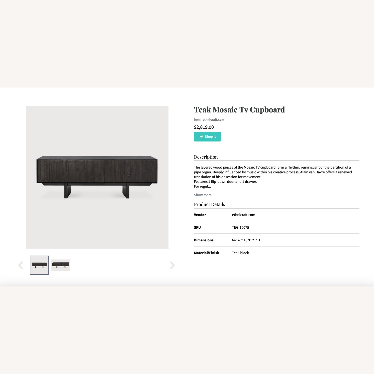 Ethnicraft Teak Mosaic TV Cupboard - image-5