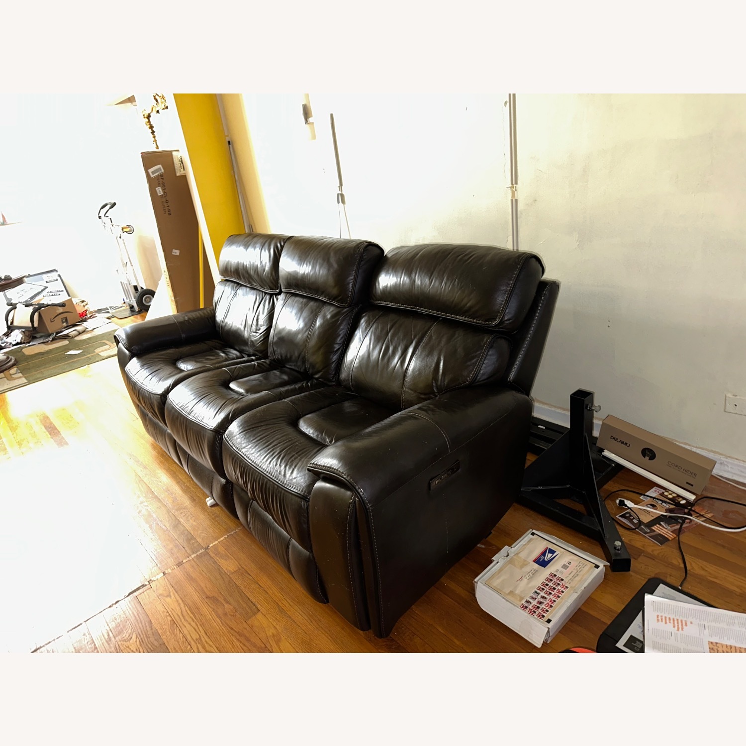 Dark Brown Leather 3-Seater Reclining Sofa - image-6