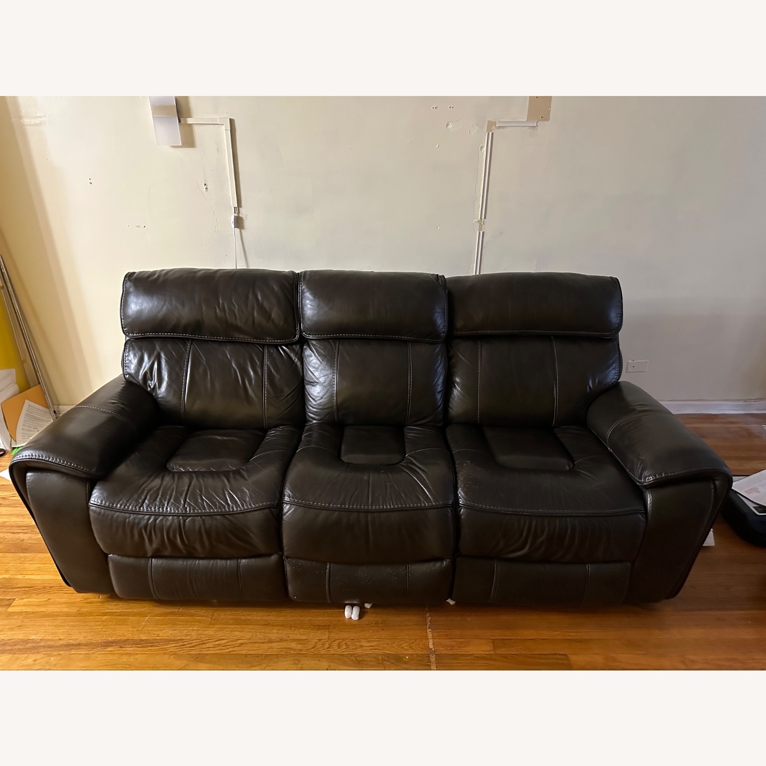 Dark Brown Leather 3-Seater Reclining Sofa - image-0