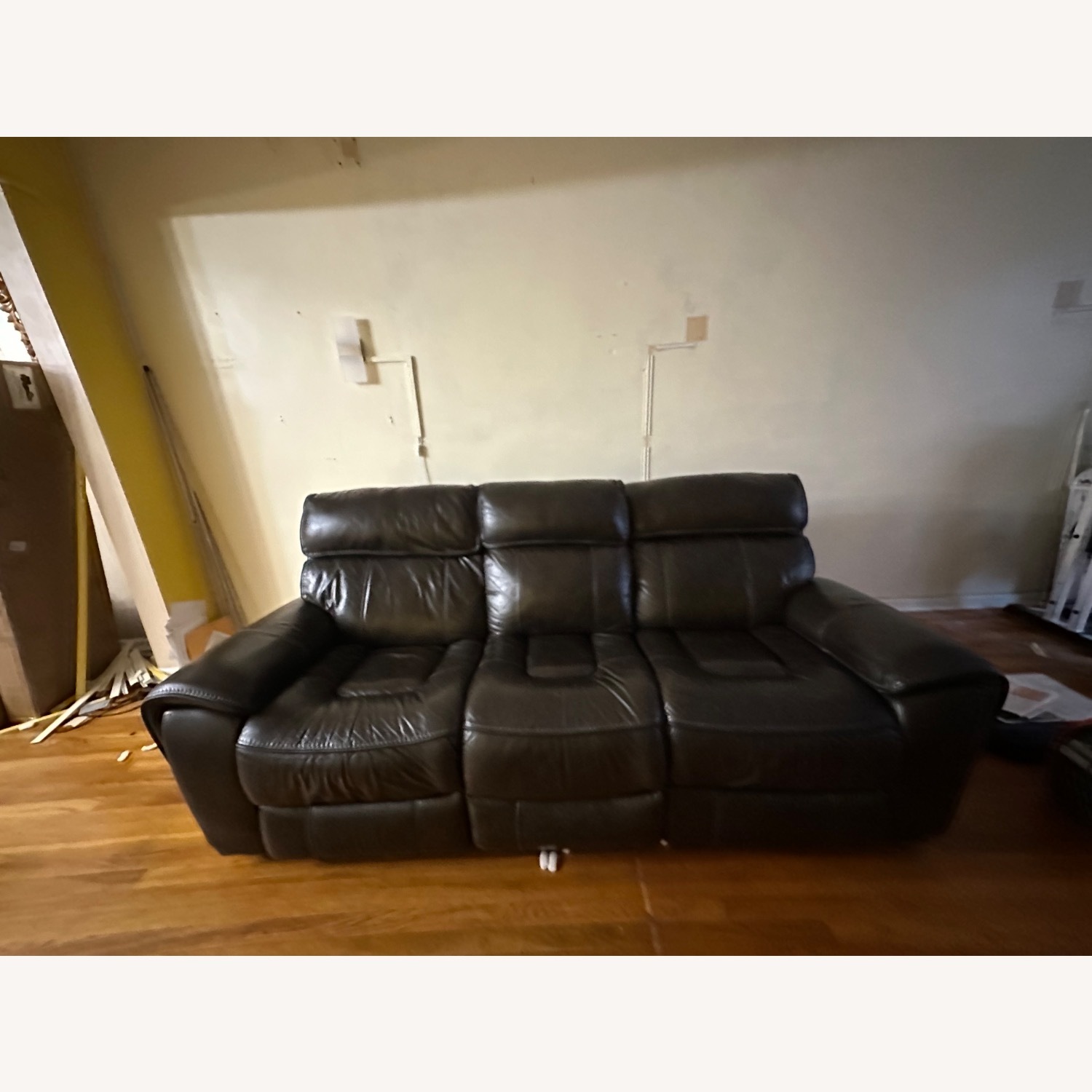 Dark Brown Leather 3-Seater Reclining Sofa - image-1