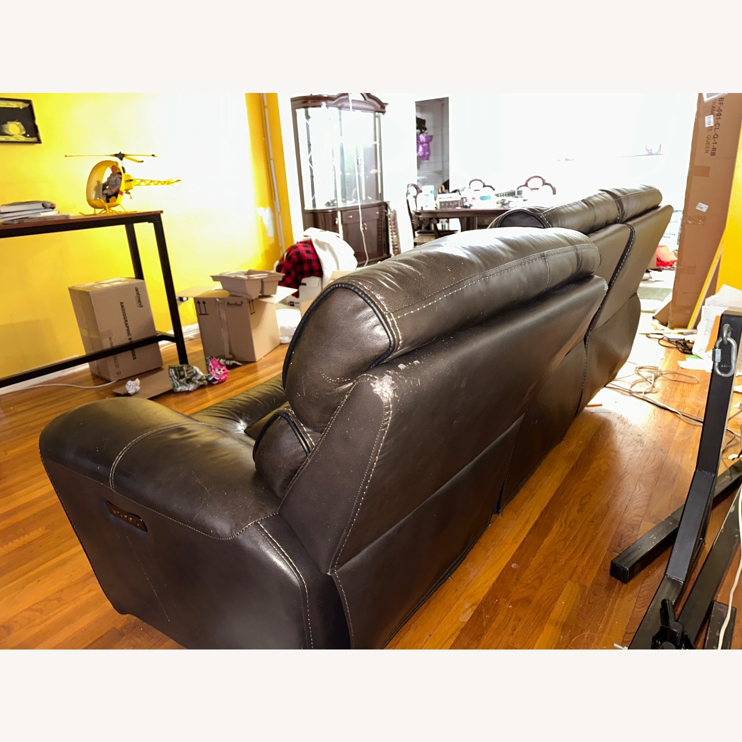 Dark Brown Leather 3-Seater Reclining Sofa - image-9