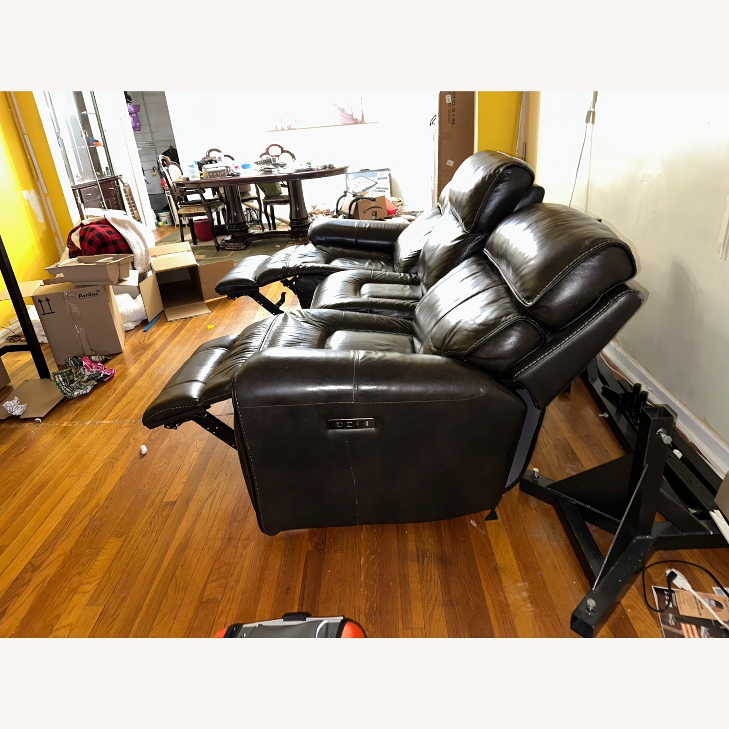 Dark Brown Leather 3-Seater Reclining Sofa - image-4